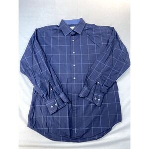 Alex Cannon Shirt Mens Large Blue Check Long Sleeve Button Up Shirt‎